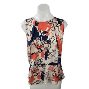 Emerson Rose Multicolor Floral Silk Round Neck Sleeveless Peplum Blouse Top Sz L